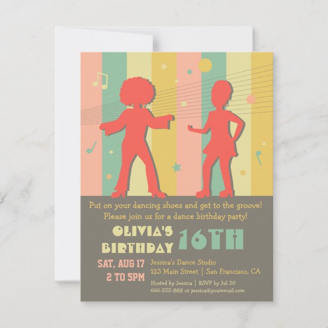 Invitation Fête d'anniversaire de danse disco rétro pour adol (Devant)