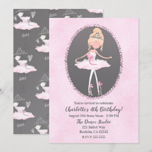 Invitation Fête d'anniversaire de danseuse de Pink & Grey Cou