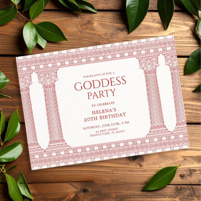 Invitation Fête d'anniversaire de déesse avec temple rose (Créateur téléchargé)