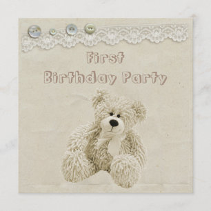 Invitation Fête d'anniversaire de dentelle vintage d'ours de