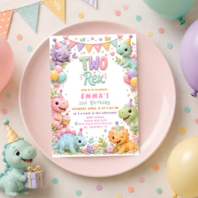 Invitation Fête d'anniversaire de deux ans de Dinosaur Two Re (Créateur téléchargé)