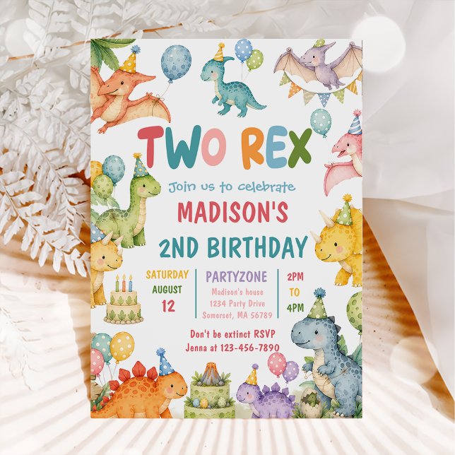 Invitation Fête d'anniversaire de deux ans de Dinosaur Two Re (Créateur téléchargé)