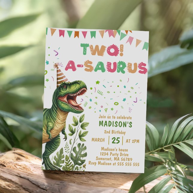 Invitation Fête d'anniversaire de deux ans de dinosaure Two-A (Créateur téléchargé)