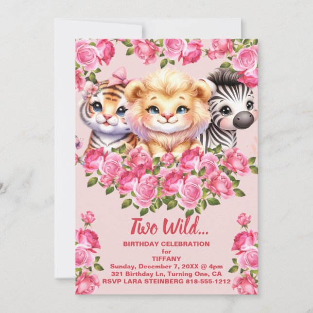 Invitation Fête d'anniversaire de deux ans de fille rose deux (Devant)