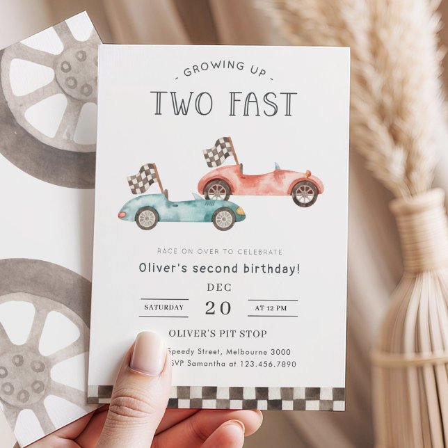 Invitation Fête d'anniversaire de deux ans de voiture de cour (Créateur téléchargé)