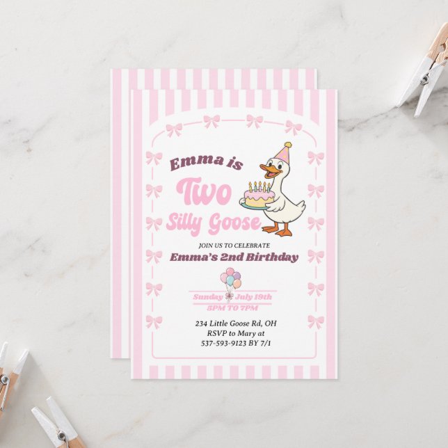 Invitation Fête d'anniversaire de deux ans pour une fille ave (Devant/Arrière en situation)