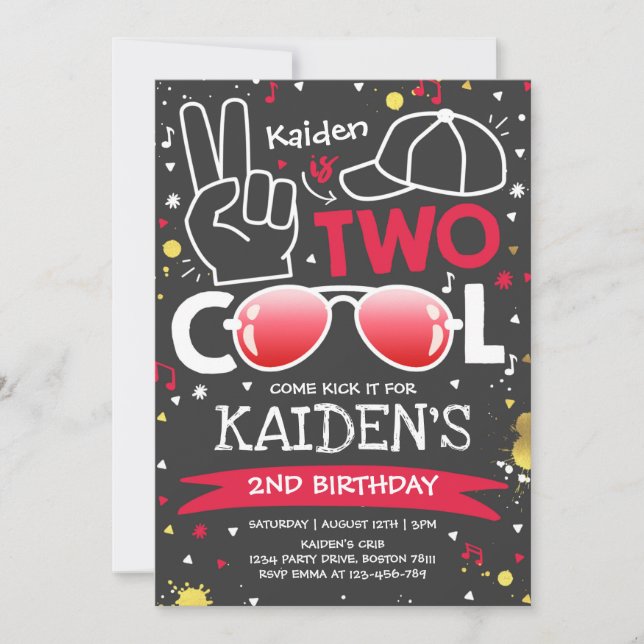 Invitation fête d'anniversaire de deux Cool Je suis deux Cool (Devant)