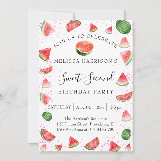 Invitation Fête d'anniversaire de deuxième année de fille dou (Devant)