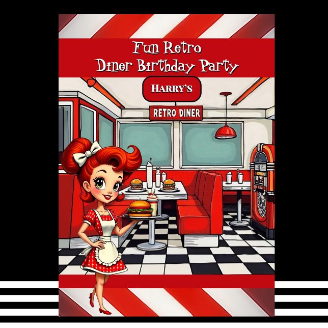 Invitation Fête d'anniversaire de diner rétro amusant des ann (Créateur téléchargé)