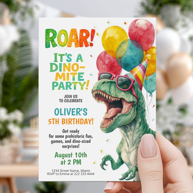 Invitation Fête d'anniversaire de Dino avec des ballons (Créateur téléchargé)