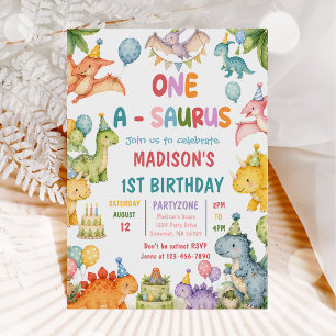 Invitation Fête d'anniversaire de Dinosaur One-A-Saurus 1 an