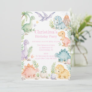 Invitation Fête d'anniversaire de dinosaure à l'aquarelle pas