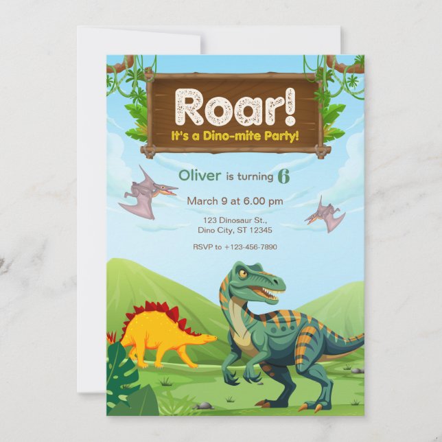 Invitation Fête d'anniversaire de dinosaure Dino-Mite (Devant)