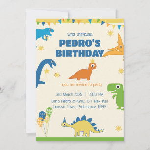 Invitation Fête d'anniversaire de dinosaure fantaisiste