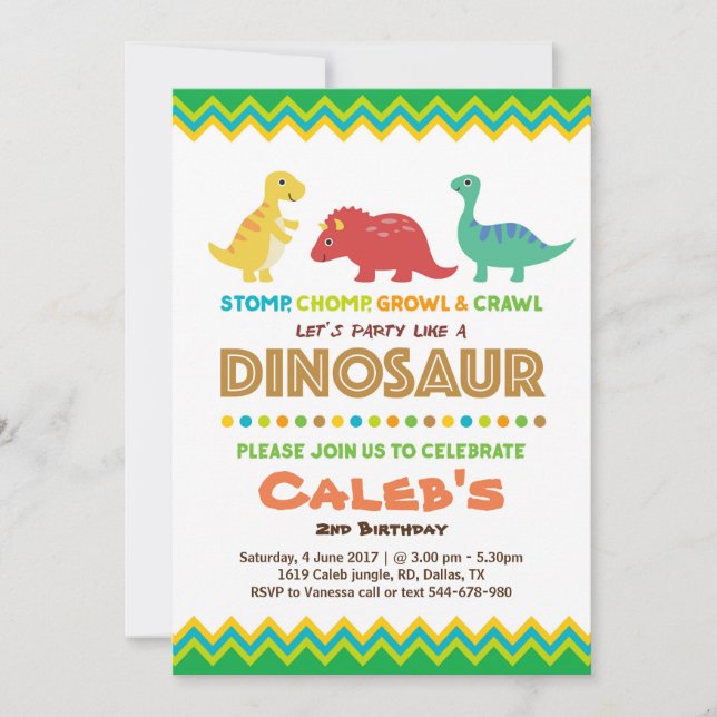 Invitation Fête d'anniversaire de dinosaure Invitaton (Devant)