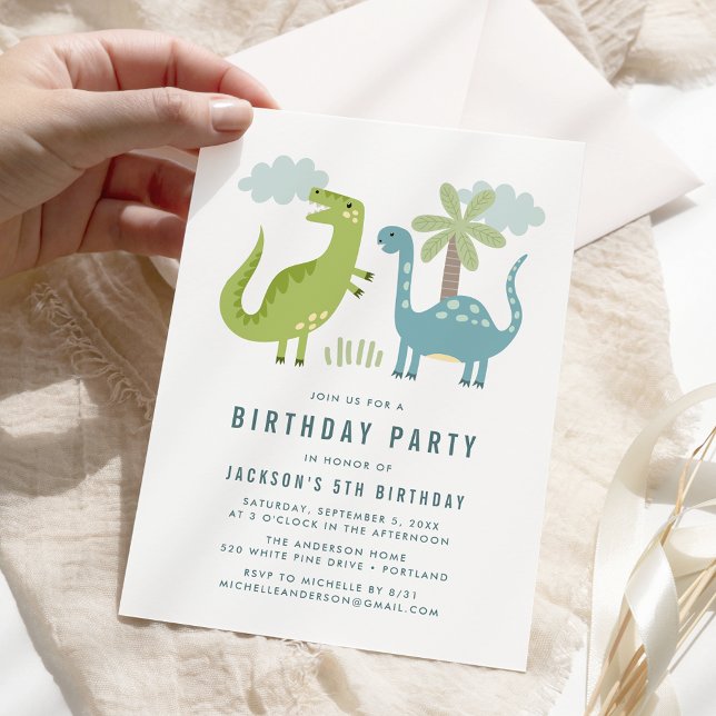 Invitation Fête d'anniversaire de dinosaure mignon (Créateur téléchargé)
