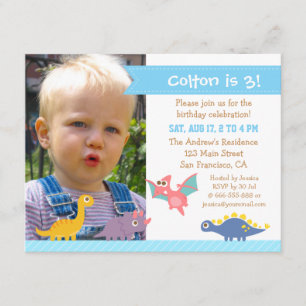 Invitation Fête d'anniversaire de dinosaure mignon et coloré 