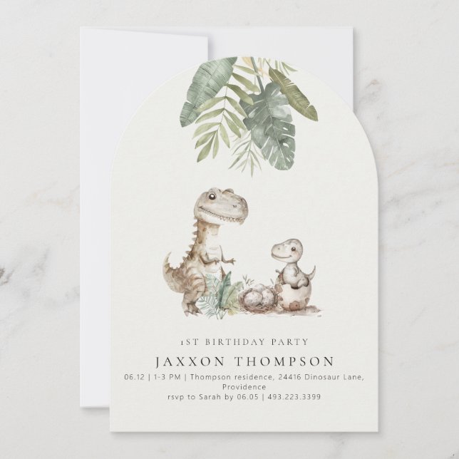 Invitation Fête d'anniversaire de dinosaure mignon pour tout  (Devant)