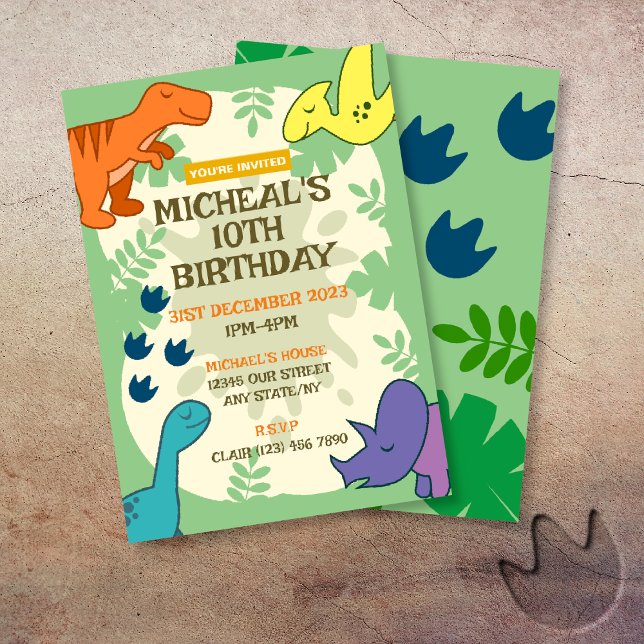 Invitation Fête d'anniversaire de dinosaure pour enfants (Créateur téléchargé)