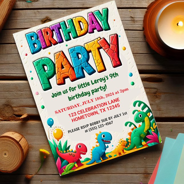 Invitation Fête d'anniversaire de dinosaure pour enfants colo (Créateur téléchargé)