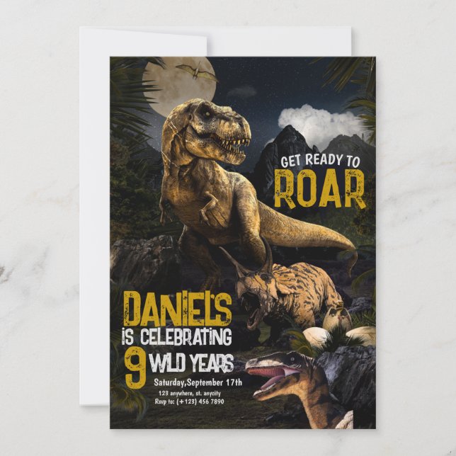 Invitation Fête d'anniversaire de dinosaure pour enfants Thèm (Devant)
