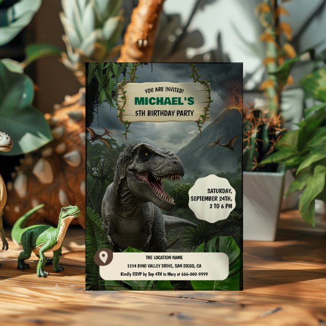 Invitation Fête d'anniversaire de dinosaure préhistorique T-r (Prehistoric T- rex Dinosaur Birthday Party Invitation)