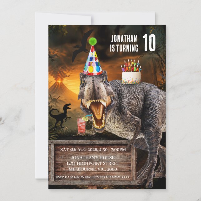 Invitation Fête d'anniversaire de dinosaure T-Rex rugissant (Devant)