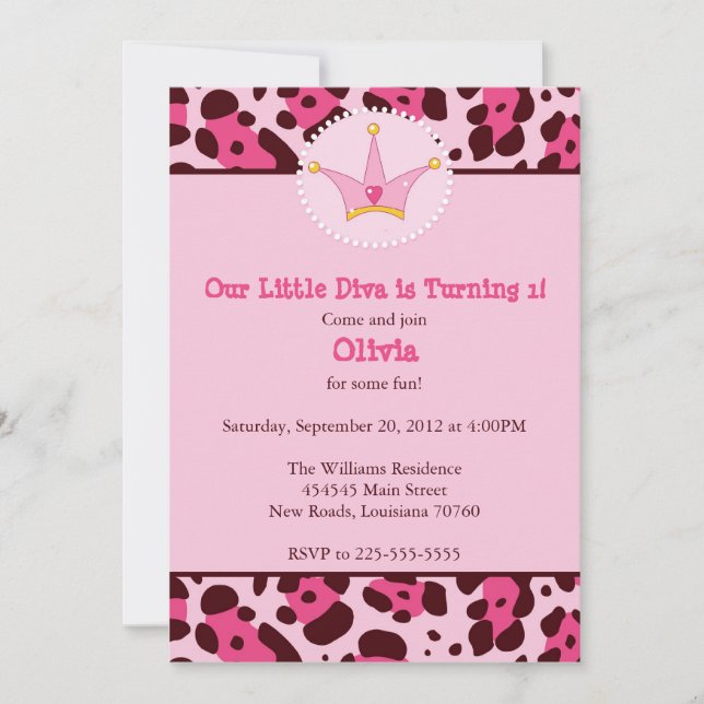 Invitation Fête d'anniversaire de diva (Devant)