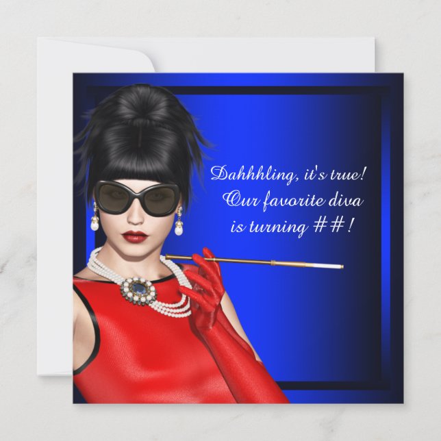 Invitation Fête d'anniversaire de diva classe bleu royal (Devant)