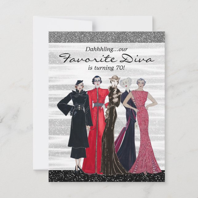 Invitation Fête d'anniversaire de diva vintage (Devant)