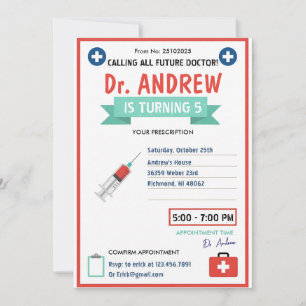 Invitation Fête d'anniversaire de docteur pour enfants en pré
