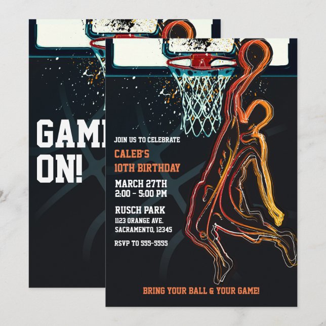 Invitation Fête d'anniversaire de dunk de basketball (Devant / Derrière)