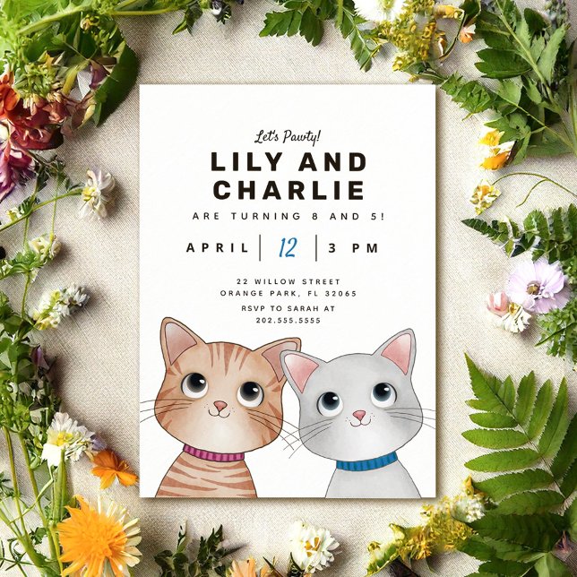 Invitation Fête d'anniversaire de duo de frères et sœurs avec (Créateur téléchargé)