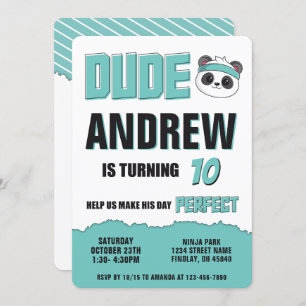 Invitation Fête d'anniversaire de Duo Turquoise et Black Pand