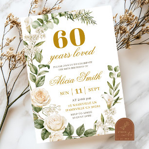 Invitation Fête d'anniversaire de femme adulte Rose et Lys Bl