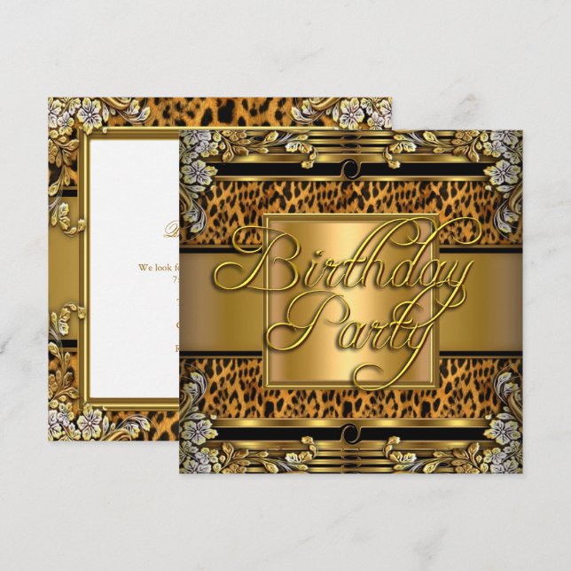 Invitation Fête d'anniversaire de femme avec impression d'ani (Devant / Derrière)