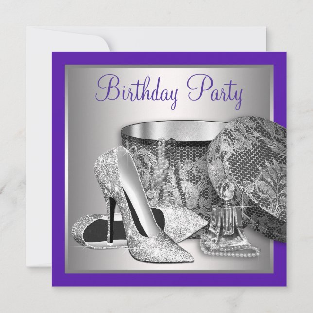 Invitation Fête d'anniversaire de femme avec talons hauts vio (Devant)