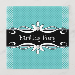 Invitation Fête d'anniversaire de femme bleu sarcelle à pois