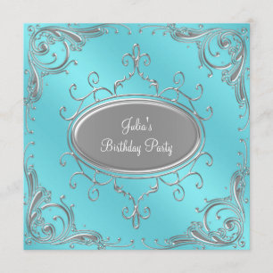 Invitation Fête d'anniversaire de femme bleu sarcelle argenté