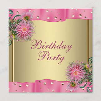 Invitation Fête d'anniversaire de femme Dahlia Rose Doré