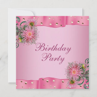 Invitation Fête d'anniversaire de femme Dahlia Rose Doré