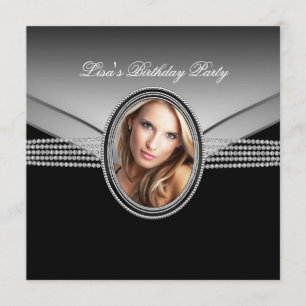 Invitation Fête d'anniversaire de femme Diamant Noir Photo