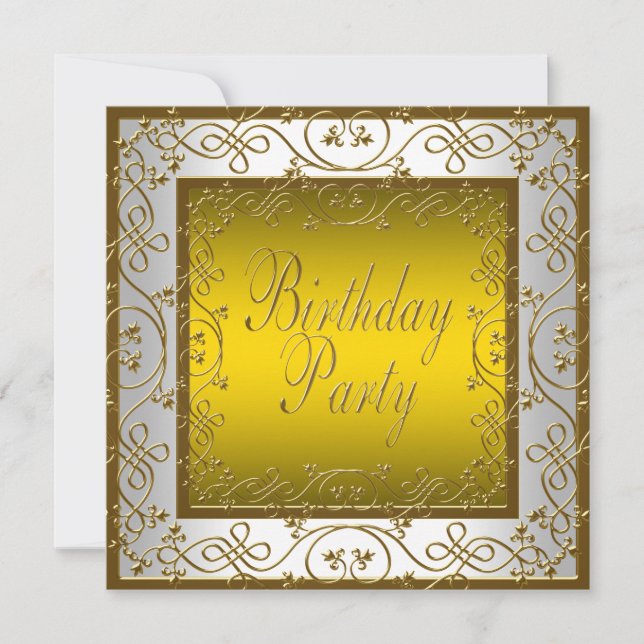 Invitation Fête d'anniversaire de femme en or blanc (Devant)