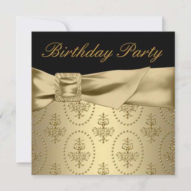 Invitation Fête d'anniversaire de femme en or noir (Devant)