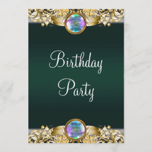 Invitation Fête d'anniversaire de femme en or vert émeraude