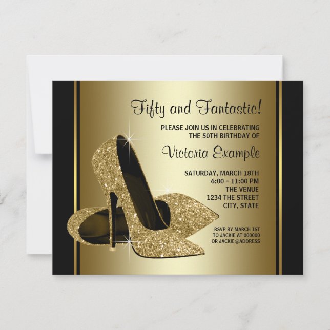 Invitation Fête d'anniversaire de femme en talons hauts noirs (Devant)