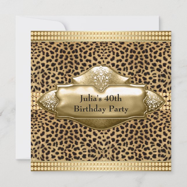 Invitation Fête d'anniversaire de femme Léopard doré (Devant)