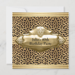 Invitation Fête d'anniversaire de femme Léopard doré