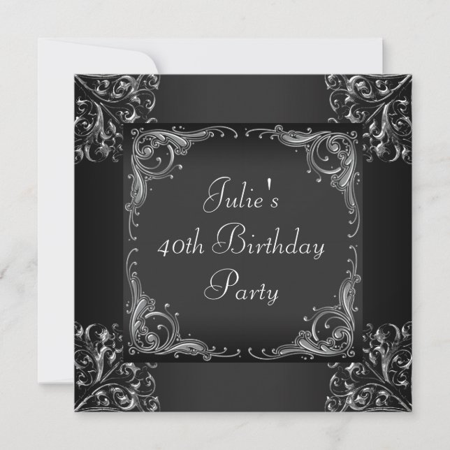 Invitation Fête d'anniversaire de femme Noir Argent (Devant)