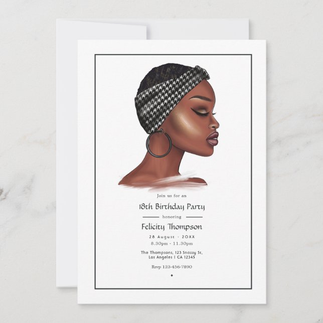 Invitation Fête d'anniversaire de femme noire (Devant)